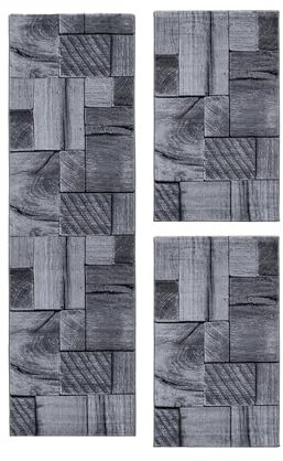 HomebyHome Modernes Bettumrandungs-Läuferset in Kurzflor, 3-teilig, Fußbodenheizunggeeignet, 12 mm Polypropylen, Jute-Rücken Farbe: Schwarz-5