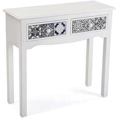Versa Pireo Mueble Recibidor Estrecho para Entrada o Pasillo, Mesa Consola, con 2 cajones, Medidas (Al x L x An) 78 x 30 x 81 cm, Madera MDF, Color Blanco