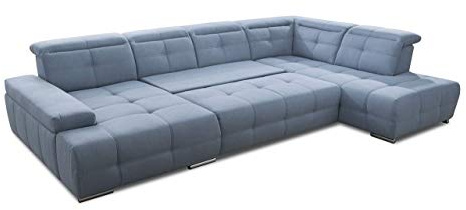 Cavadore Mistrel - Sofá Cama con función de sueño, con Forma de U, fácil eliminación de Manchas Gracias a Soft Clean, Adecuado para hogares con niños, Mascotas, 343 x 77 x 228 cm, Color Azul