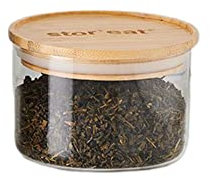 mastrad - Bocal De Stockage - Connecté Stor'Eat - Verre Borosilicate Résistant - Protège de l'Humidité - Couvercle Hermétique - Coloris Bambou - Sans BPA - 400 ml
