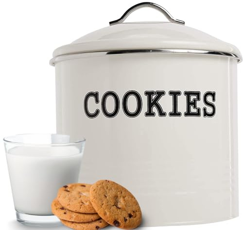 JOEY'Z Large 1.25 Gallon Airtight Cookie Jar with Lid - Large Cookie Jars with Lids, Ivory Counter Decorative - Makes a Great Dog Treat Jar