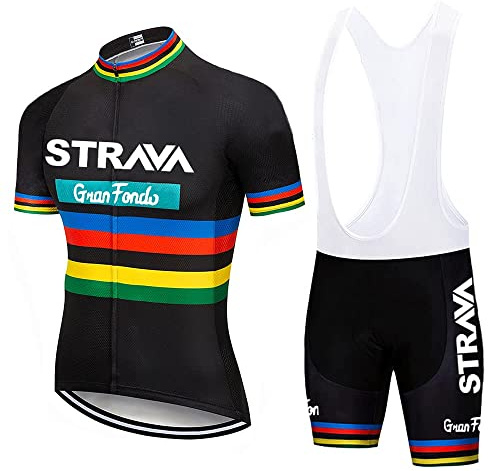 X-CQREG Cycling Jersey Men Set Bib Shorts Set Summer Mountain Bike Bicycle Suit Anti-UV Bicycle Team Racing Uniform Clothes (Black, Large)