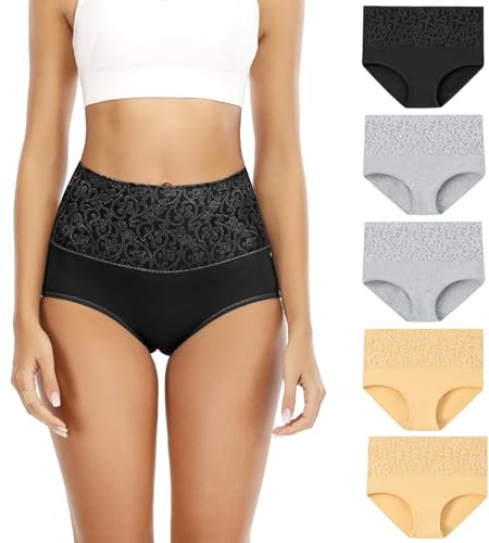 Senllori Lot de sous-vêtements Taille Haute en Coton pour Femme avec contrôle du Ventre Lot de 5, Multicolor Taille XL