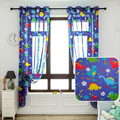 Dalina Textil - Cortinas Infantiles Niño Dos Paneles de 140x260cm- Cortinas Juveniles Animales para Habitación Sala de Estar 2 Piezas Patrón de Dinosaurio