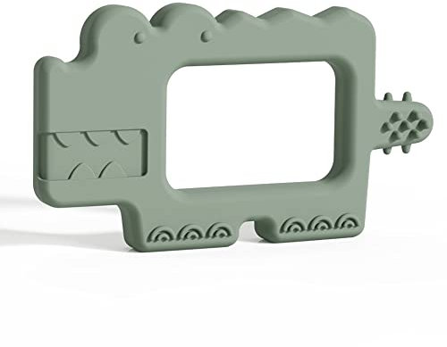 Moonkie Beißring Baby Silikon, Zahnungshilfe Baby, BPA-Frei Beißröhrchen Baby, Spielzeug Baby, Baby Zahnbürste, Kauspielzeug Baby, Beißspielzeug Baby 0-6 6-12 Monate(Krokodil Graugrün)