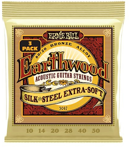 Ernie Ball Earthwood Silk and Steel Extra Soft Strängar till akustisk gitarr, 3-pack, tjocklek 10–50 (P03047)