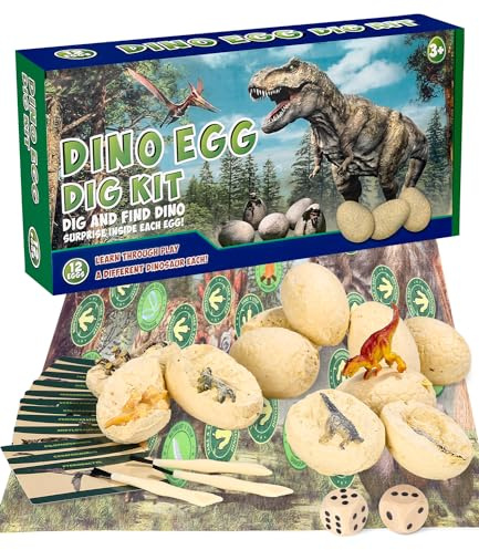 Kit de Excavación Dinosaurios de 12,12 únicos de Dinosaurios,Kit Excavación de Huevos Dinosaurio,Juguetes educativos Aprender Huevos Dino,Arqueología Paleontología Ciencia educativa Regalo cumpleaños
