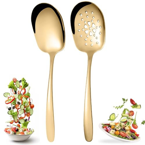 Tomuvpzn Servierlöffel Set aus Edelstahl - 2 Stück Großer und Geschlitzter Löffel, Salatbesteck für Bankett, Buffet, Restaurant