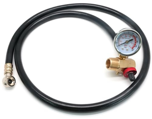 PHITUODA 3pcs Air Tank Repair Valve Kit with Safety Valve, 0-200 PSI Pressure Gauge,4 Feet Air Tank Hose and Thread Seal Tape for Portable Gas Tank, Set of 1