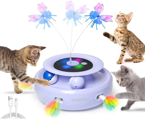 GoldenSun Set Giocattoli per Gatti 3 in 1 – Elettrico, Interattivo, con Palla e Farfalla, USB