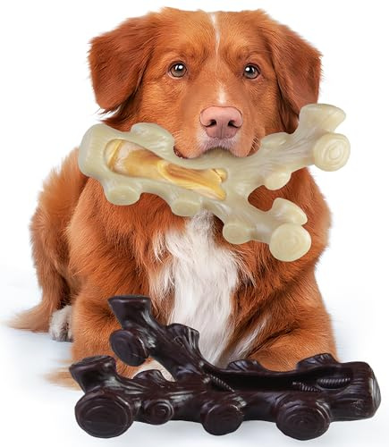 GASAPET Dog Chew Toys for Aggressive Chewers,2 Indestructible Dog Toys for Medium and Large Breed,Real Bacon Flavored Best Dog Toys to Keep Them Busy, Dog Bones for Teeth Cleaning and Training