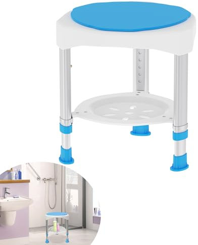 Suusolny Duschhocker 360° Drehbarer Badhocker Höhenverstellbar 45-57cm mit Ablagen Duschsitz Duschhilfe Badsitz rutschfest ür Senioren, Schwangere