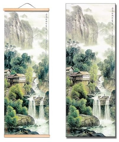 Scroll Malerei, Landschaft Gemälde, Kunstwandrolle, Hängende Bildrolle, Rollbild, Asiatisch Wand Dekoration, Chinesische Kunstwandrolle, zur Dekoration von Schlafzimmer, Wohnzimmer, 25 x 80cm