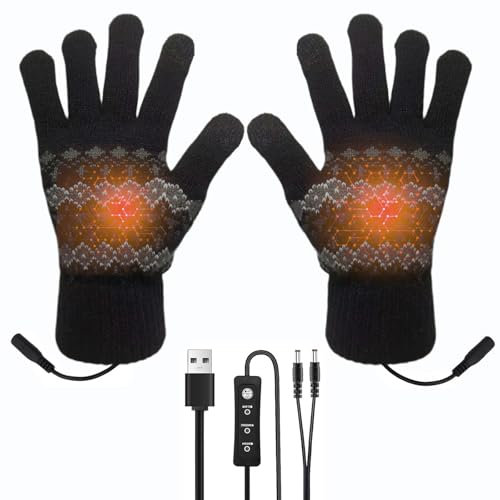 USB Heated Gloves for Men Women,Full Finger Adjustable Temperature Heated Hand Gloves,Touch-Screen Grip Cycling Heated Glove, Winter Glove For for Sports Hiking Driving Working Walking (Pattern)