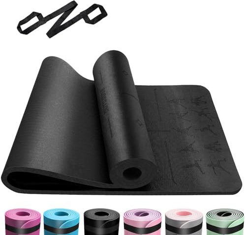 Utomhusmatta, TPE 6 mm tjock, miljövänlig yogamatta, halkfri fitnessmatta, sportmatta, gymnastikmatta för pilates yoga meditation, stretching med bärrem, 183 x 61 cm