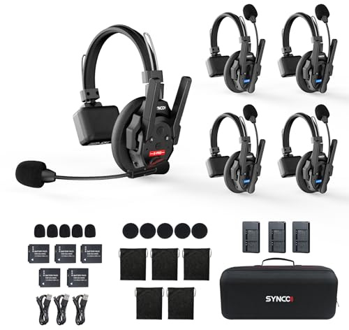 SYNCO Wireless Intercom Headset System, XTALK XPRO5 2.4GHz Full Duplex Wireless Headset with 24H 1640FT Team Communication Real-time Monitoring（5PCS）