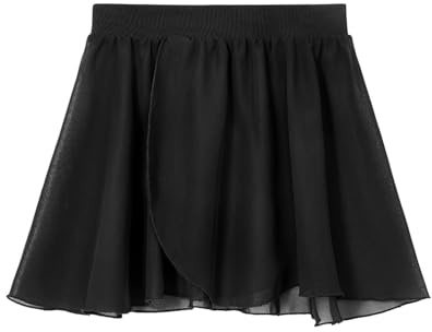 Century Star Dance Skirt Girls Ballet Skirts Women Toddler Adult Wrap Chiffon Skirt Leotards Adjustable Ballerina Clothes Black (Pull On) 6-9 Years