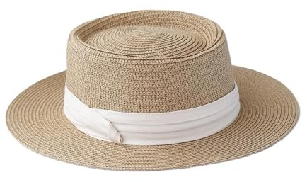 LSHMING 1 Pcs Retro Flat Brimmed Sun Hat for Beach Mini Vacation Handmade Straw Cap(A)