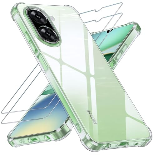 Yohii Funda para Xiaomi Redmi A5 4G con 2 Piezas Cristal Templado, [Protección Cámara ] Carcasa Protectora AntiChoques Anti-Amarillo Clara, Suave TPU Silicona Anti-Arañazos Caso - Transparente