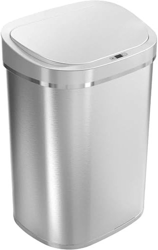 ZNTIHZ Poubelle Automatique avec capteur de Mouvement Infrarouge sans Contact, 21 Gal, 80 L, Base Robuste en Acier Inoxydable (Ovale, Argent/Couvercle Brosse) pour La Cuisine, Le Bureau