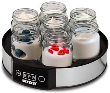 Almineez Digital Yoghurt Maker with 7 x 180ml Glass Jars – Automatic Yogurt Machine with Adjustable Timer, BPA-Free – Homemade Greek Yogurt Dessert Maker