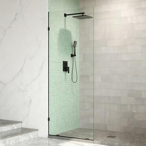 32W×78H Glass Shower Door 8mm Thick Frameless Tempered Glass Shower Panel-Fixed Design with Hardware for Bathroom Screens (Black)
