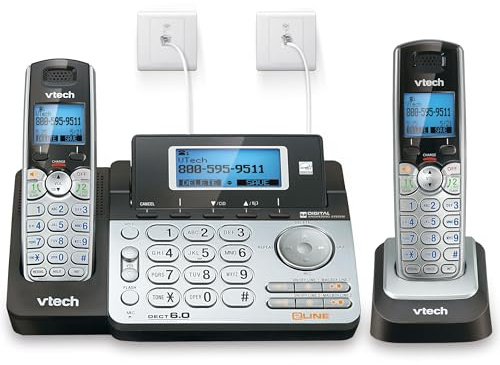 VTech DS6151-2 2-Line Expandable Cordless Phone System with 2 Handsets, Digital Answering System, Caller ID, DECT 6.0 - Home & Small Business (Black/Silver)
