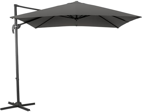 CHRISTOW 2.5m Cantilever Parasol – Grey, Large Banana-Style Umbrella for Garden Patio, Square Polyester Overhanging Canopy, UPF30+ UV Protection, Crank Handle, Tilt Function, 360° Rotation