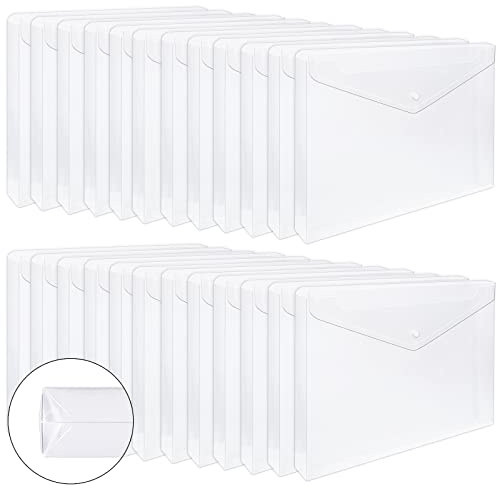 EOOUT 24pcs Clear Envelopes, Expandable Folders for Documents and Waterproof Folders with Snap Closure, A4 Size Letter Size, for School and Office Supplies