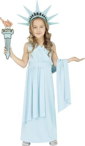 FIESTAS GUIRCA Déguisement de Statue de la Liberté pour Enfant Fille 7-9 Ans, Bleu