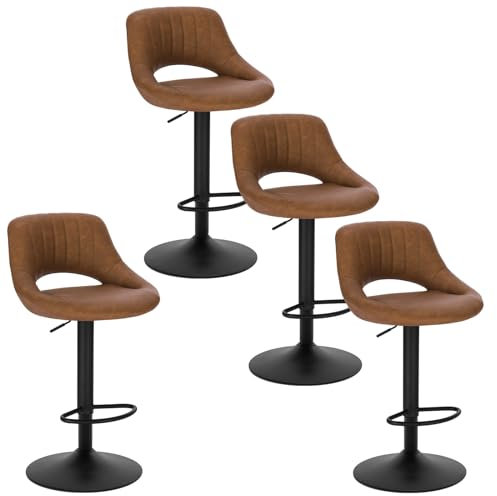 EUGAD 4X Barhocker Tresenhocker Bistrohocker Designer Hocker drehbar und stufenlos höhenverstellbar mit Rückenlehne aus Kunstleder Gestell aus Stahl Braun, 0667BY-4