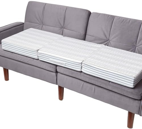 HOMESCAPES Cuscino per seduta per divano a 3 posti, cuscino rialzante sfoderabile in cotone, grigio a righe, 150 x 50 x 10 cm