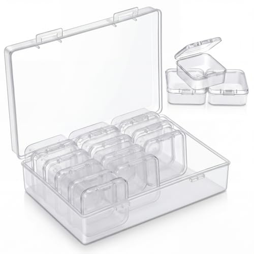 Blulu 13 Pieces Small Bead Organizers Plastic Bead Storage Containers with Lids Mini Clear Storage Cases Transparent Craft Boxes for Jewelry Diamonds DIY Art Craft Accessory(1.7 x 1.7 x 0.8 Inch)