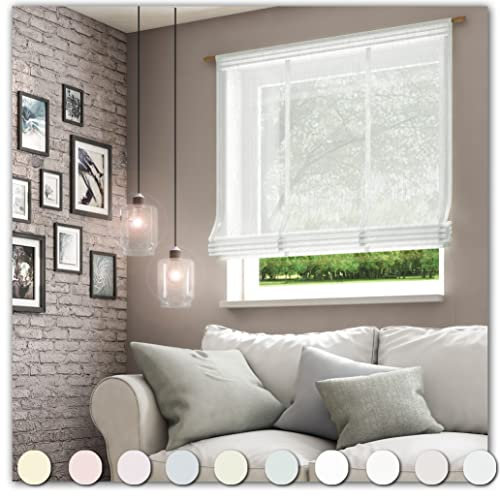 Neutex for you! Libre ECO Raffrollo mit Stangendurchzug, Vorhang, Gardine, Halbtransparent, 140 x 80 cm (H/B), 481994, Made in Europe, Oeko-Tex Standard 100, wollweiß