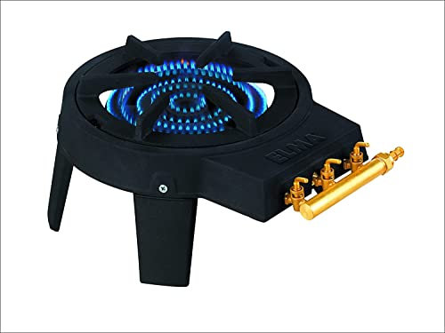 Elma Hornillo de Gas Butano con Triple Válvula fabricado en Hierro Fundido para Exteriores | Fogón Gas Butano Portátil 40x40x16cm | Fácil Instalación