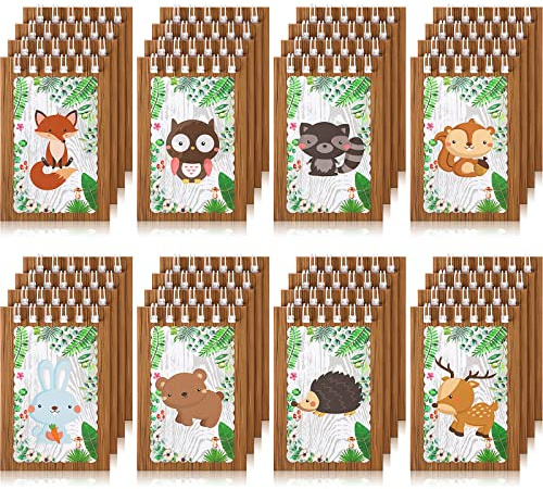 Clabby 32 Mini Quaderni per Bambini Bomboniere di Bosco Mini Blocchi Note di Animale Boschivo Quaderno a Spirale di Animali della Foresta Coniglio Scoiattolo Procione Gufo (Stile Carino)