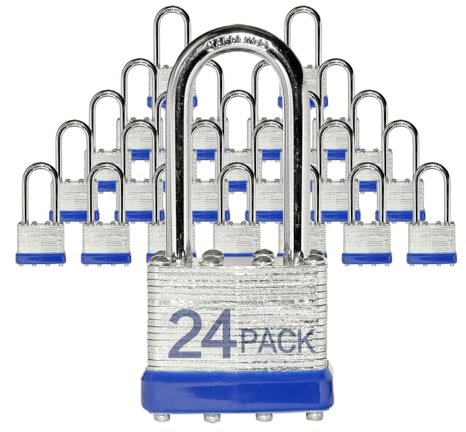 Vorhängeschlösser, laminiert, robust, Stahl, gleichschließend, langer Bügel, 40 mm breiter Körper, 24 Stück