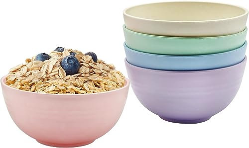 Wieat Plastic Bowl Set, 5 Pcs Color Cereal Bowls, Lightweight Reusable Kitchencraft Bowls, Kids Adult Snack Bowls for Cereal, Fruit, Pasta, Dessert, Nuts, Soup, Stackable