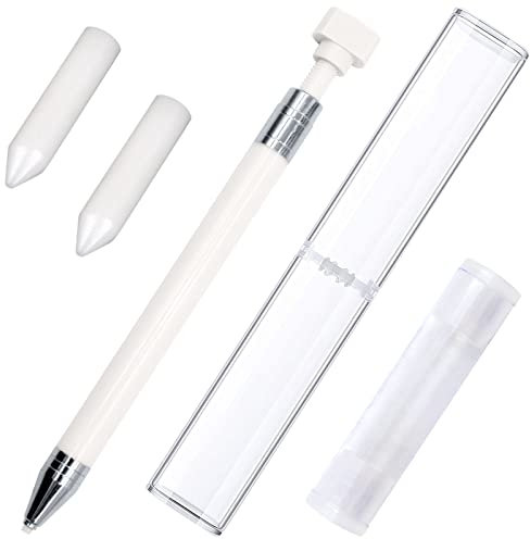 SPOKKI 2 Pcs Diamond Painting Pens with Wax, Refillable Wax Pen, Rotating Glue Point Drill Pen for Nail Art Rhinestones, Diamond Art Accessories and Tools, Quickly Pick Up Beads Gems (White)