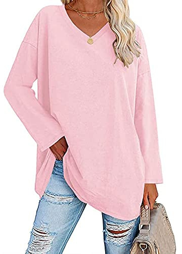 Famulily Damen Basic Rundhalsausschnitt Langarm Baumwolle T-Shirts Einfarbige Bequeme lose Tunika T-Shirts Tops