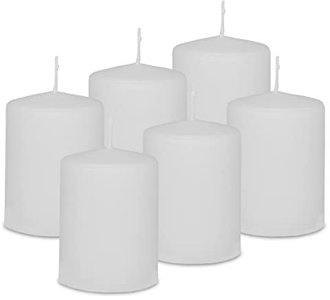 DecoLite: 6x Stumpenkerzen 80/60 mm Safe Candle - Selbstverlöschend - Brenndauer ca. 27 Stunden - 100% made in Germany von Wenzel Kerzen Wachskerzen - RAL Zertifiziert (weiss)