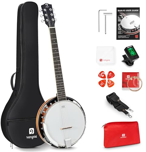 Vangoa 6 String Banjo Guitar Full Size, 38 Inch Banjo Guitar with Resonator Closed Back, Remo Head, Beginner Banjitar Six String Banjo Kit for Adults Teens Starters