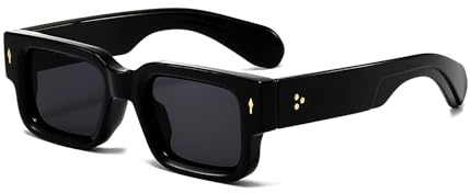 EYLRIM Occhiali da sole quadrati con montatura spessa per donne e uomini, occhiali da sole rettangolari spessi, neri, protezione UV400, 01 Nero/Grigio, Medium