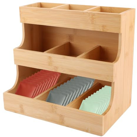 MUXHEL 26 x 17 x 24cm Teebeutelorganizer aus Bambus, Teebox aus Holz mit 9 Staufächern, Teebeutelhalter aus Bambus, Teeaufbewahrung, Vertikaler Teebeutel Organizer