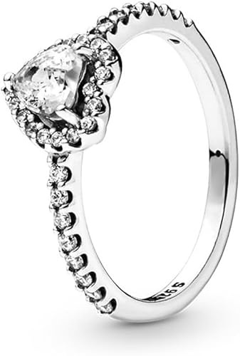 TOFBS Anelli Donna Cuore Rialzato Argento 925 Zirconia Cubica Anello Anniversario Promessa Fidanzamento Gioielli Nuziali Sposa Anello con Diamante per Donne e Ragazze (Argento,50)
