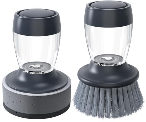 Geschirr-Bürste mit Seifenspender,Nylonborsten und Schwamm – Küchenbürste für Geschirr, Töpfe, Pfannen und Spülbecken – 2er Pack