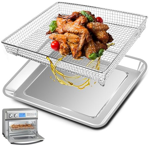 Air Fryer Basket Tray Replacement for Cuisinart TOA-95 Toaster Air Fryer Convection Oven, 14.5 * 11.6'' Non-Stick Mesh Air Fryer Stainless Steel Basket Wire Rack Accessories Parts, Dishwasher Safe