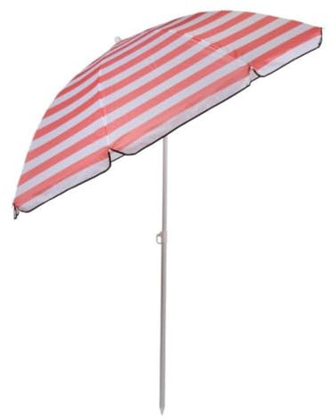 Camp Active Parasol de Jardin Exterieur - Protection Solaire Pour Plage et Balcon - Ombrelle avec Pointe ⌀170 x 200 cm - Rayé Rosé/Blanc