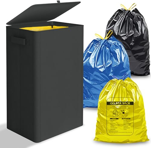 iEGrow Pattumiera da 100 l, con coperchio, supporto per sacchi gialli, design con cerniera per una facile rimozione, contenitore per cucina e casa (senza sacchi della spazzatura)