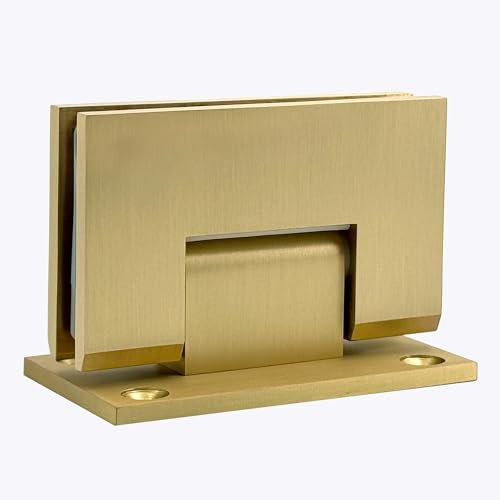 NovaNectar Satin Brass Glass Door Hinge,90 Degree Heavy Duty Short Back Plate Hinges, Shower Door Hardware Replacement for 5/16 to 1/2 (8 to 12 mm) Tempered Glass, Gold